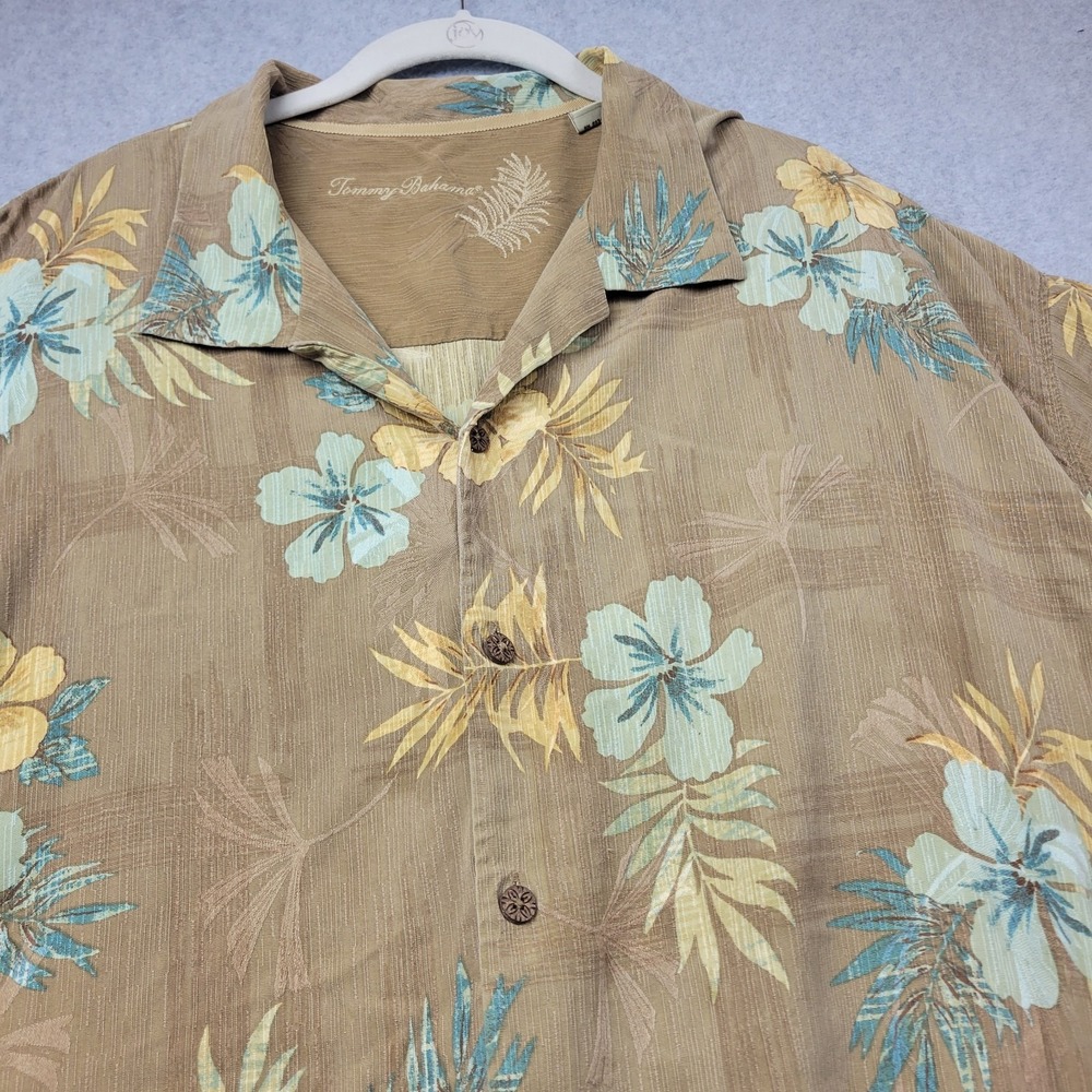 Tommy‎ Bahama Silk Shirt Mens XXL Brown Floral Hawaiian Button Up Beach Casual - Picture 4 of 12